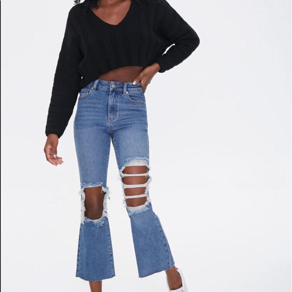 Distressed Flare Ankle Jeans